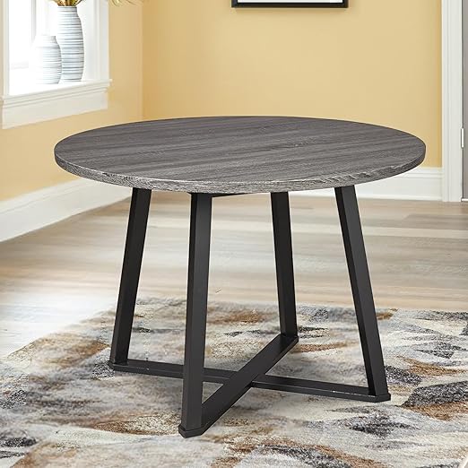 Signature Design by Ashley Centiar Mid Century Round Dining Room Table with Metal Legs, Gray & Black