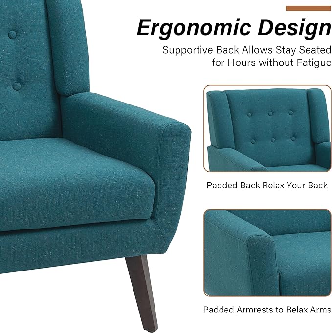 Accent Chair, Modern Fabric Armchair for Living Room, Comfy Upholstered Arm Chair Tufted for Indoor Bedroom Office Room (Light Blue)