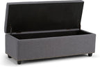 SIMPLIHOME Hamilton 48 inch Wide Transitional Rectangle Storage Ottoman in Slate Grey Linen Look Fabric, Assembled, For the Living Room, Entryway and Family Room