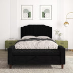 Queen Size Headboard Only, Velvet Wall Mounted Headboard Queen Size for Adjustable Bed, Modern Vertical Channel Design with Curved Tufted Upholstered Head Board and Luxury Soft Padded, Black