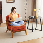 Karl home Mid-Century Modern Accent Chair, Living Room Chairs with Pillow Corduroy Upholstered Lounge Armchair with Solid Wood Frame & Soft Cushion for Bedroom, Reading Room, Orange