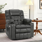 MCombo Dual Motor Small Power Lift Recliner Chair for Elderly, Lay Flat Lift Chair with Heat and Massage, Petite Lift Chair, Cup Holders, Faux Leather 7893 (Grey, Small)