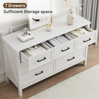 LYNSOM Farmhouse 7 Drawers Dresser for Bedroom, Wood Rustic Wide Chest of Drawers with Deep Drawers, Metal Handle, Storage Dressers Organizer for Hallway