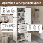 Tall Freestanding Storage Cabinet with 2 Doors & 2 Drawers, Multi-Purpose Organizer with Adjustable Shelf for Bathroom, Office, Living Room, White