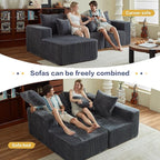 Boneless Couches for Living Room, 100.7" Cloud Sectional Couch with Oversized Chaise, L Shape Modular Couch Deep Seat, Corduroy Comfy Sofa for Bedroom, Compressed Sofa in a Box, Grey