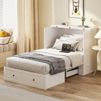 Twin Murphy Bed with Built-in Charging Station, Space-Saving Murphy Bed Chest Twin with Drawer, Foldable, for Home Office Guest Room Bedroom White