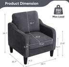 Accent Chairs Set of 2, Upholstered Living Room Chairs with Side Pockets, Mid Century Modern Reading Chair for Bedroom, Comfy Armchair Single Sofa Side Chair for Office, Small Room, Dark Grey
