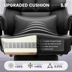 Office Desk Chair, Big and Tall Leather Gaming Chair with Footrest, Wide Ergonomic Comfy Executive High-Back Reclining Computer Chairs, Swivel Rolling Wheels and Lumbar Support, Matte Black