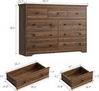 Dresser for Bedroom, 9 Drawer Dresser with Large Drawers, 55 Inch Wide Wood Chest for Living Room, Hallway, Walnut