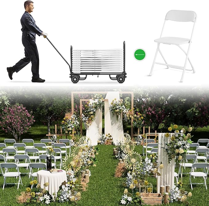 White Folding Chairs 10 Pack,Folding Chairs for Outdoor,Heavy Duty 350lb Capacity Portable Event Plastic Chairs with Steel Frame,Wedding Party Office Dining