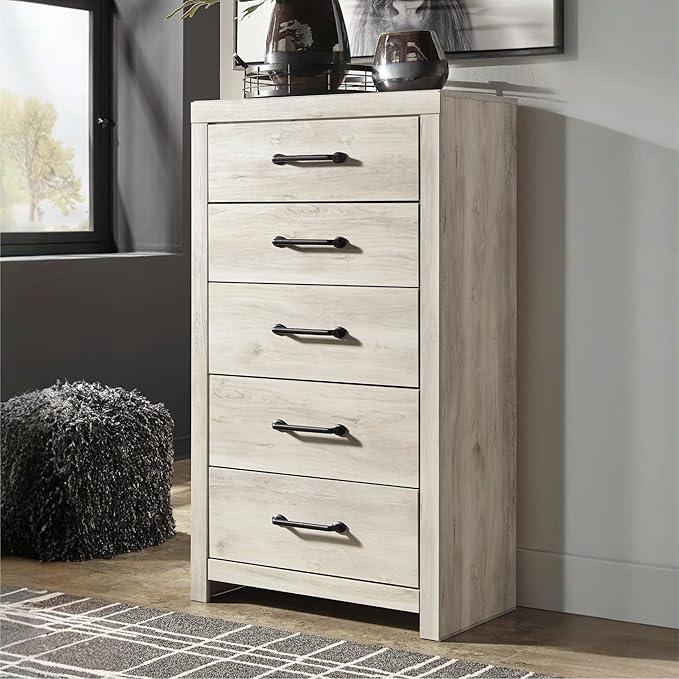 Signature Design by Ashley Cambeck Industrial 5 Drawer Chest with Safety Stop, Whitewash