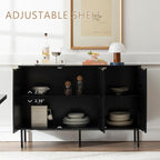 Sideboard Buffet Cabinet, Modern Storage Cabinets with Doors and Shelves, Wooden Fluted Cabinet for Living Room, Entryway, Kitchen(1, Embossed Black)