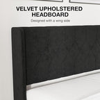Novilla Queen Size Bed Frame, Queen Bed Frame with Headboard, Velvet Upholstered Pull-Point Wing Side Headboard, No Box Spring Needed, Heavy Duty Feet, Easy Assembly, Black Velvet