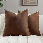 FUTEI Dark Brown Chenille Throw Pillow Covers 18x18 Inch Set of 2,Soft Wide Chevron Textured Cushion Case,Farmhouse Home Decor for Couch Bed Living Room