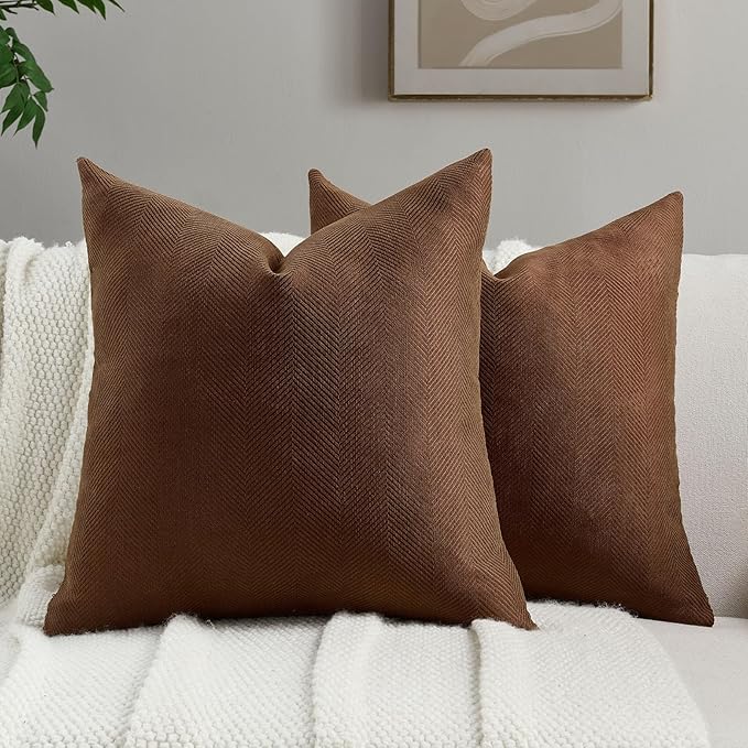 FUTEI Dark Brown Chenille Throw Pillow Covers 26x26 Inch Set of 2,Soft Wide Chevron Textured Euro Pillow Shams,Farmhouse Home Decor for Couch Bed Living Room