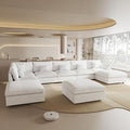 192" Modular Sectional Sofa Cloud Couch,Oversized Linen L-Shaped Sectional Sofa with Deep Seat,U-Shape 8-Seater Couch with Ottoman for Living Room in White