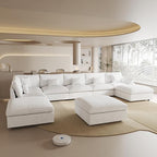 192" Modular Sectional Sofa Cloud Couch,Oversized Linen L-Shaped Sectional Sofa with Deep Seat,U-Shape 8-Seater Couch with Ottoman for Living Room in White