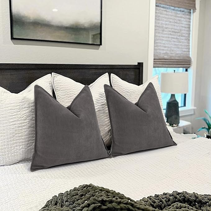 ZWJD Rustic Gray Pillow Covers 18x18 Set of 2 Chenille Throw Pillow Covers with Elegant Design Soft and Luxurious Decorative Throw Pillows for Couch, Bed, and Home Decor