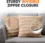 Cheer Collection Faux Fur Throw Pillows - Decorative Pillows for Couch, Bed Throw Pillows, Sand Accent Pillows for Bedroom or Living Room Aesthetic, Set of 2 Furry Throw Pillows, 24" x 24"