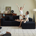 102" Black Couch for Living Room,Boneless Couch No Assembly Required,Comfy Couches with Oversized Chaise,Compressed Sofa for Any Room,Modern Sofa-Corduroy