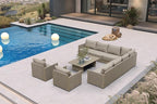 PURPLE LEAF 10 Pieces Patio Conversation Sets with Coffee Table All Weather Outdoor Couch Sectional Set with Cushion Small Conversation Set for Garden Poolside Backyard Beige