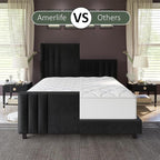 AMERLIFE Queen Size Bed Frame, Velvet Upholstered Platform Bed with Vertical Channel Tufted Headboard & Footboard/Wingback, Mattress Foundation with Wood Slats, No Box Spring Needed, Black