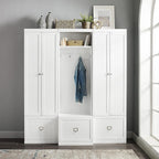 Crosley Furniture Harper 3-Piece Hall Tree and Storage Cabinet Set with Entryway Bench and Hooks for Hanging, White