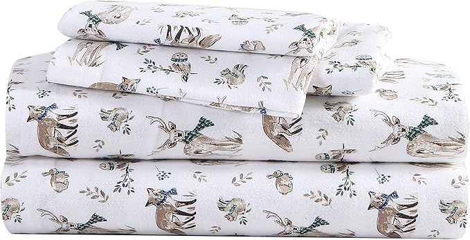 Eddie Bauer - Twin Sheets, Cotton Flannel Bedding Set, Brushed For Extra Softness, Cozy Home Decor (Woodland Friends, Twin)