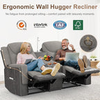 Loveseat Recliner Sofa, Manual Double Recliner with Storage Console, Cup Holder, USB Port & Reading Light, Grey Linen & PU Leather Manual Reclining Couch for Living Room, RV/Theater Seating
