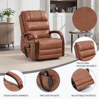 Dual Motor Recliner Lift Chair with Heat and Massage, Heavy Duty Leather Power Lift Recliner Chair Idea Gifts for Seniors, Stand Assistance, Orange