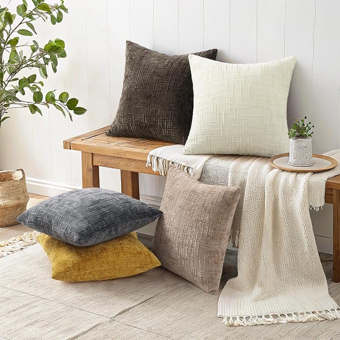 decorUhome Christmas Cream White Chenille Throw Pillow Covers 24x24 Set of 2 Thick Textured Slubby Couch Pillow Covers Farmhouse Accent Modern Neutral Decorative Pillow Cases for Bed Sofa Living Room