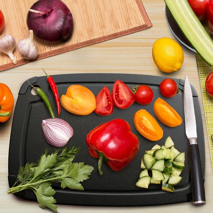 Dishwasher Safe Cutting Boards for Kitchen - Extra Large Composite Wood Cutting Board with Non-Slip Feet & Juice Groove - Thin & Lightweight Eco-Friendly Chopping Board (18 x 12 Inch, Slate Black)