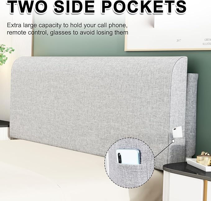 Upholstered Full Headboard, No Tools Needed, Wall Mounted Headboard with Removeable Washable Linen, Multi-Functional Backrest (Grey)