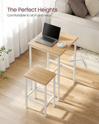 VASAGLE Bar Table and Chairs Set, Square Table with 2 Stools, Dining Pub Set for 2, Space Saving for Kitchen Breakfast, Living Room, Party Room, Golden Oak and Cloud White