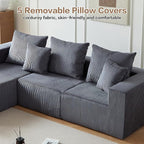 Boneless Couch, 101" Corduroy Couch with Deep Seat, Modular Sectional Sofa in a Box, Memory Foam Compressed Sofa for Living Room (Grey)