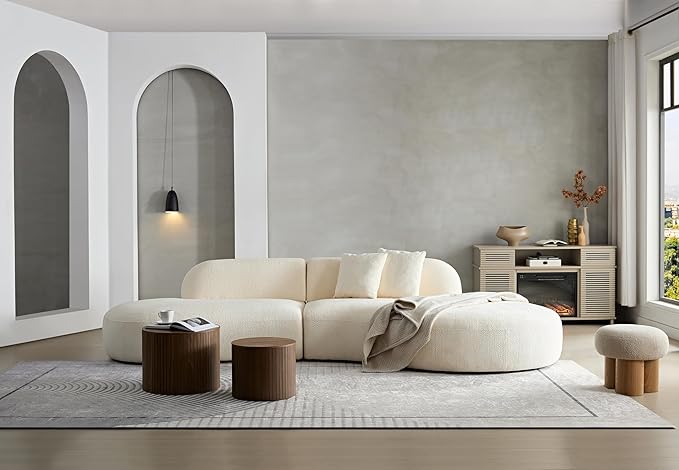 135.4" Sectional Curved Sofa Couch, Modern 6-Seater Boucle Fabric Sofa with Chaise, No Assembly Needed, L-Shaped Couch for Living Room, Apartment, Office (Beige, Right-Facing)
