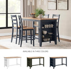 Signature Design by Ashley Gesthaven Modern Counter Height Dining Table with 3 Shelves and Trestle Base, Light Brown & Blue