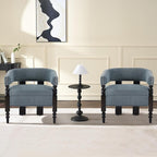LOULENS Barrel Accent Chairs Set of 2, Vintage Linen Upholstered Lounge Chair with Solid Wood Legs, Comfy Leisure Side Armchair for Living Room, Bedroom, Reading Nook, Corner, Blue