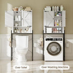 Over The Toilet Storage Cabinet, Over Toilet Organizer with 2-Door & Metal Stand, Bathroom Organizers and Storage with Adjustable Shelves for Bathroom, Restroom, Laundry, White