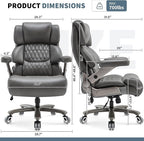 Big and Tall Office Chair 700lbs- Large High Back Executive Computer Desk Chair with 3D Flip-Up Arms, Adjustable Lumbar Support, Extra Wide Plus Size Seat, Heavy Duty Metal Base & Quiet Rubber Wheels