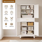Large Metal Kitchen Pantry Cabinet with Adjustable Shelves - Freestanding Kitchen Storage Cabinet for Dining Room,Livingroom Bathroom, Hallway, Workshop, Office (White, 71"-1 Drawer)