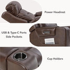 Watson & Whitely Genuine Leather Power Recliner Chairs for Adults, Lay Flat Recliner with Power Headrest, USB Ports and Cup Holders, Electric Reclining Sofa for Living Room, Bedroom, Dark Brown