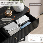 RECCI Fluted 6 Drawers Dresser for Bedroom, 54" Wide Chest of Drawers with 3D Fluted Panel, Faux Marble Top, Solid Wood Legs, Storage Drawers, TV Stand, Closet Chests for Bedroom, Black
