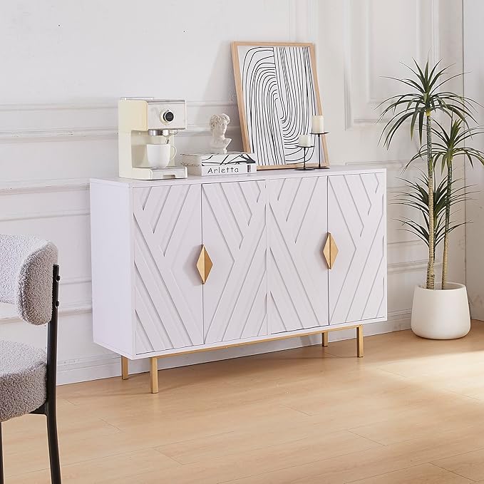 Sideboard Buffet Cabinets with Storage, 47.2" Modern Storage Cabinets with Relief Doors, Accent Cabinets with Adjustable Shelves, Wood Console Cabinet for Dining Living Room, Entryway, White