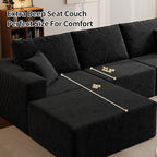 139" Boneless Cloud Sectional Couch for Living Room, Compressed Modular L-Shaped Sofa with Deep Seat, Frameless Corduroy Couch in Boxes, No Assembly Required 4-Seater (Right-Facing Chaise, Black)