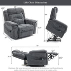 Big Man Power Lift Recliner for Elderly Adults 28 Inch Wide Seat, Oversized Recliner 400 lbs with Heat Massage, Lay Flat Recliner Chair Cup Holder & Wireless Phone Charger, USB Type C Charging