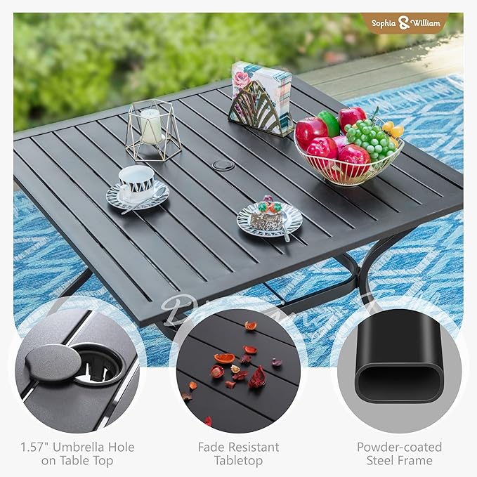 Sophia & William 5 Pieces Patio Furniture Set for 4, Metal Patio Outdoor Dining Set, Square Patio Dining Table and Swivel Chairs with Seat Cushions, Conversation Bistro Set for Garfden, Yard, Poolside
