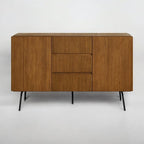 NTC Veil Sideboard with 2 Doors and 3 Drawers, Buffet Cabinet with Vertical Groove Design and Metal Legs, Storage Cabinet for Living Room, and Entryway, Effortless Assembly - Rustic Oak