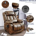 MAEVIS Large Genuine Leather Power Lift Chairs, Dual Motor Recliner for Elderly,Extended Footrest and Lumbar Pillow for Tall Man,with Heat and Massage, USB and Type-C Ports(Ochre)