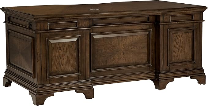 Coaster Home Furnishings - Hartshill - Wood - 72-Inch 7-Drawer Executive Desk with 2 Lockable File Cabinets, Removable Dividers, and Bronze Hardware - Home Office - Burnished Oak - 881281